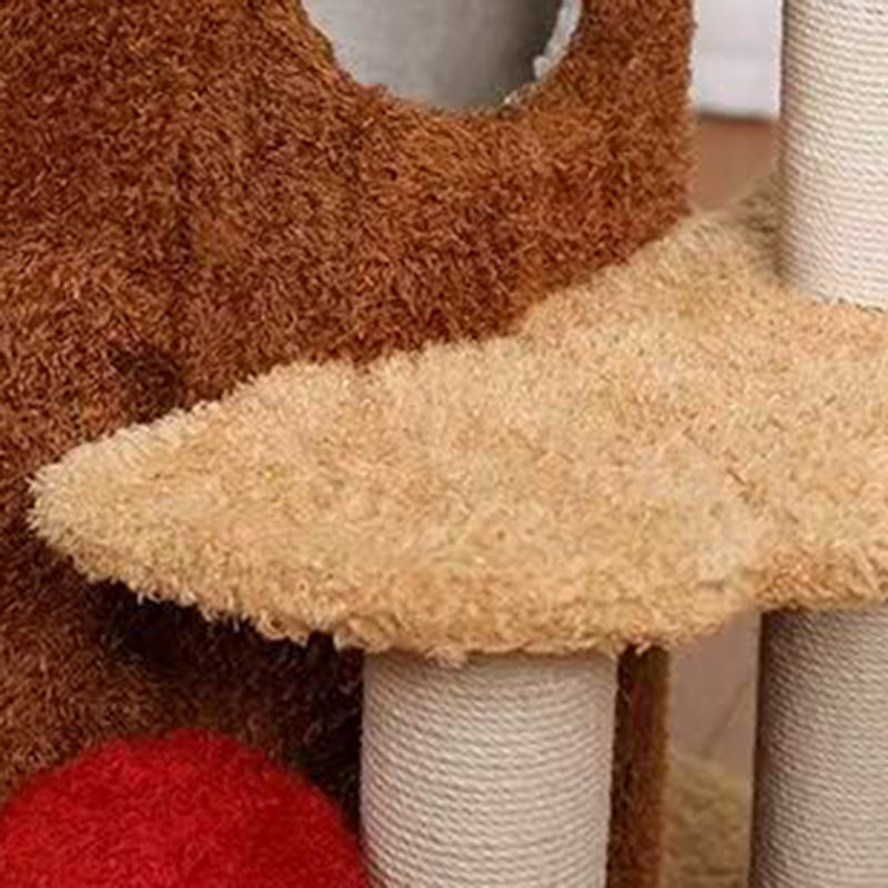 Contemporary Creative Cylindrical Tree House Pine Wood Teddy Fleece Sisal Cat Tree & Condo 2-Condo For Living Room