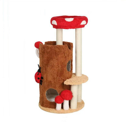 Contemporary Creative Cylindrical Tree House Pine Wood Teddy Fleece Sisal Cat Tree & Condo 2-Condo For Living Room