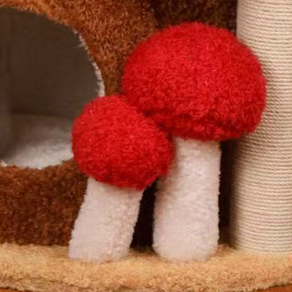 Contemporary Creative Cylindrical Tree House Pine Wood Teddy Fleece Sisal Cat Tree & Condo 2-Condo For Living Room