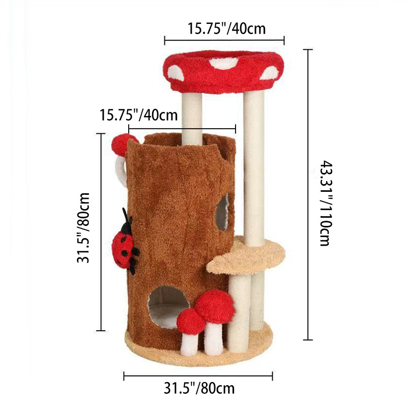 Contemporary Creative Cylindrical Tree House Pine Wood Teddy Fleece Sisal Cat Tree & Condo 2-Condo For Living Room