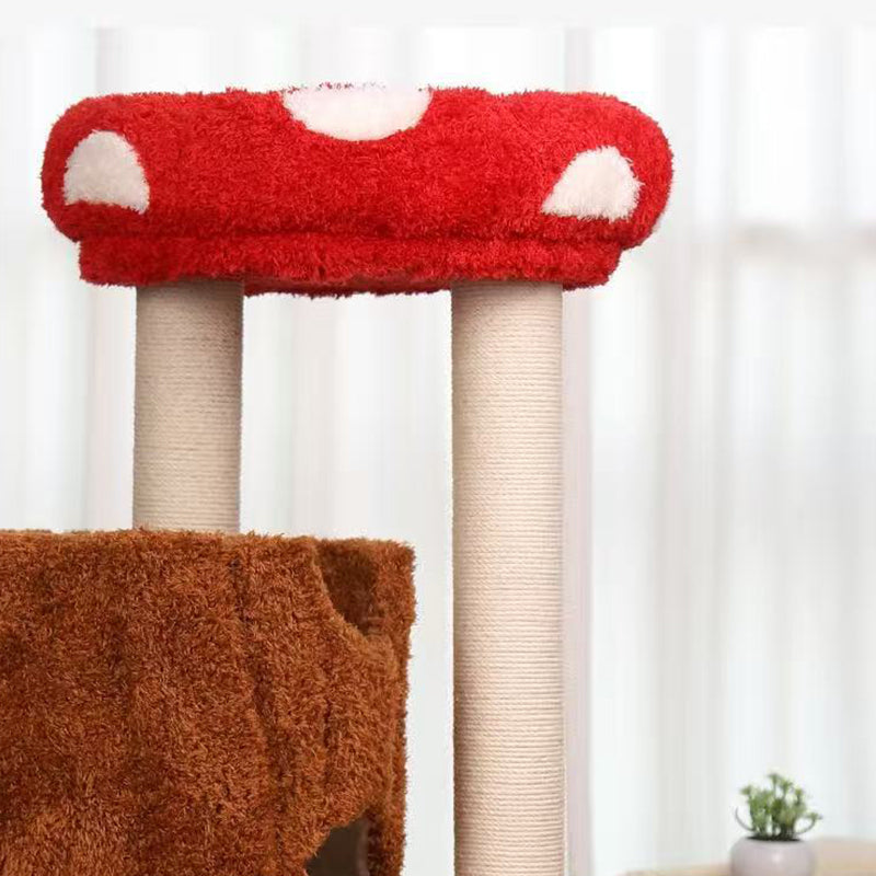 Contemporary Creative Cylindrical Tree House Pine Wood Teddy Fleece Sisal Cat Tree & Condo 2-Condo For Living Room