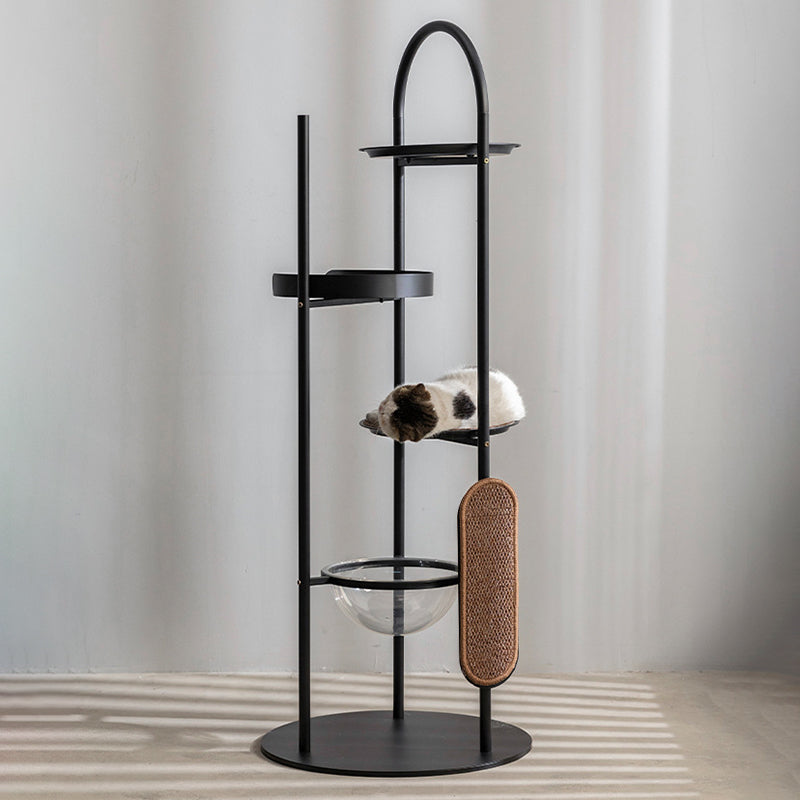 Modern Minimalist Cylindrical Iron Acrylic Hemp Rope Cat Tree & Condo 3-Perch For Living Room