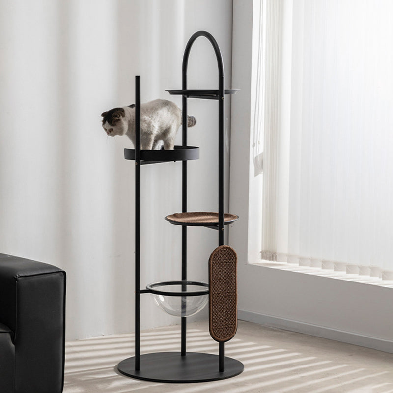 Modern Minimalist Cylindrical Iron Acrylic Hemp Rope Cat Tree & Condo 3-Perch For Living Room