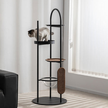Modern Minimalist Cylindrical Iron Acrylic Hemp Rope Cat Tree & Condo 3-Perch For Living Room