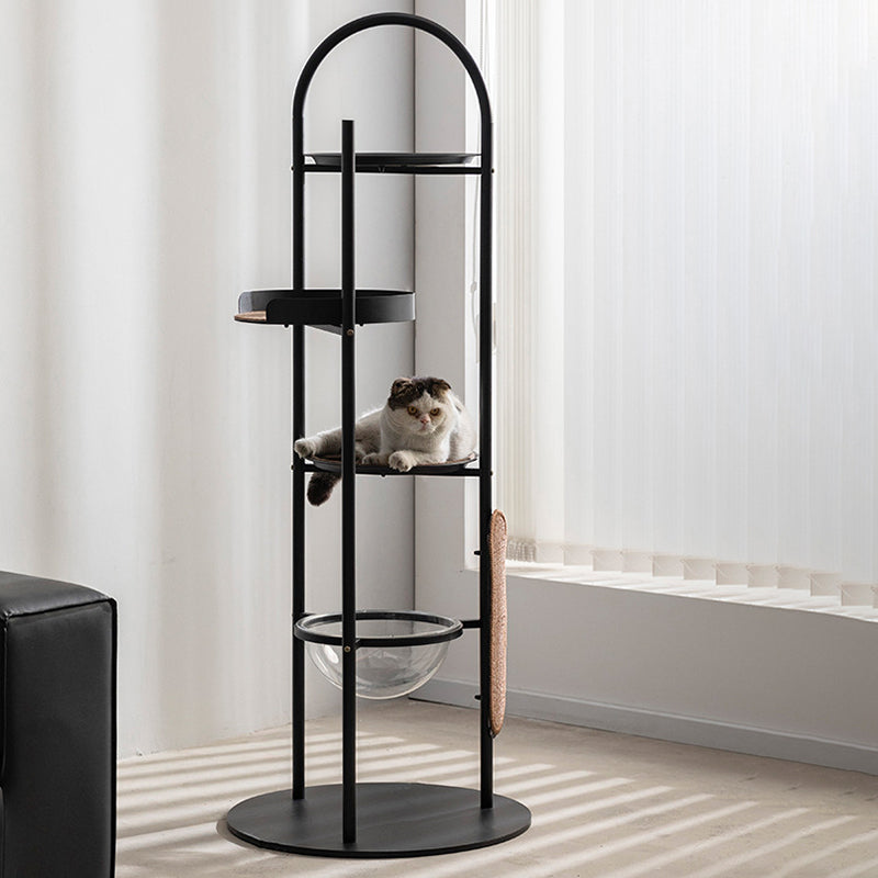 Modern Minimalist Cylindrical Iron Acrylic Hemp Rope Cat Tree & Condo 3-Perch For Living Room
