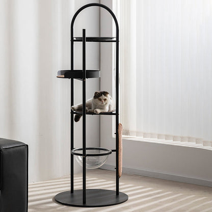 Modern Minimalist Cylindrical Iron Acrylic Hemp Rope Cat Tree & Condo 3-Perch For Living Room