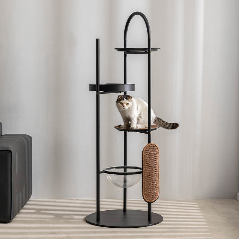 Modern Minimalist Cylindrical Iron Acrylic Hemp Rope Cat Tree & Condo 3-Perch For Living Room