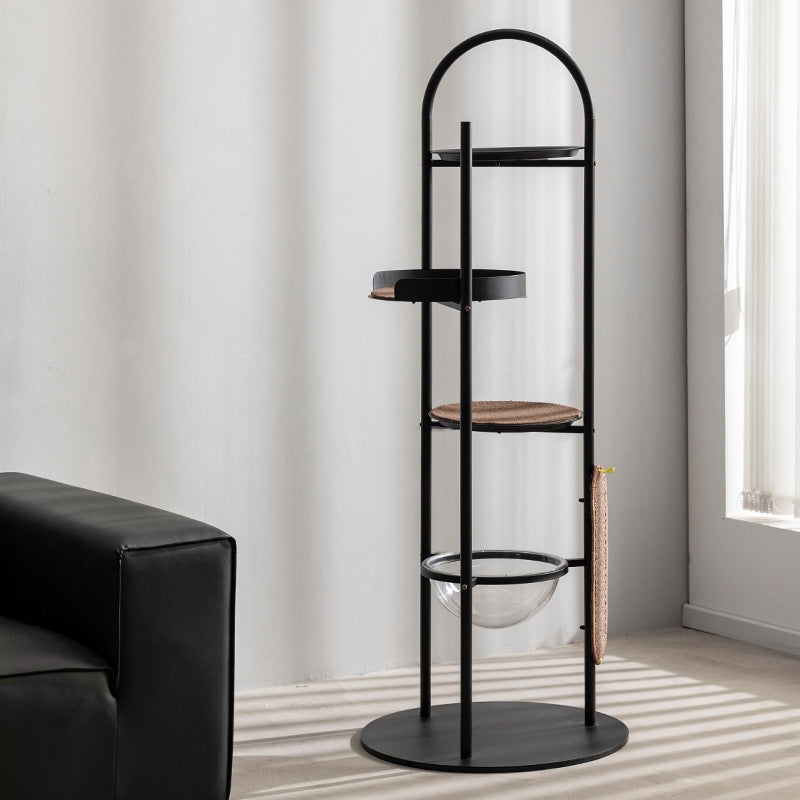 Modern Minimalist Cylindrical Iron Acrylic Hemp Rope Cat Tree & Condo 3-Perch For Living Room