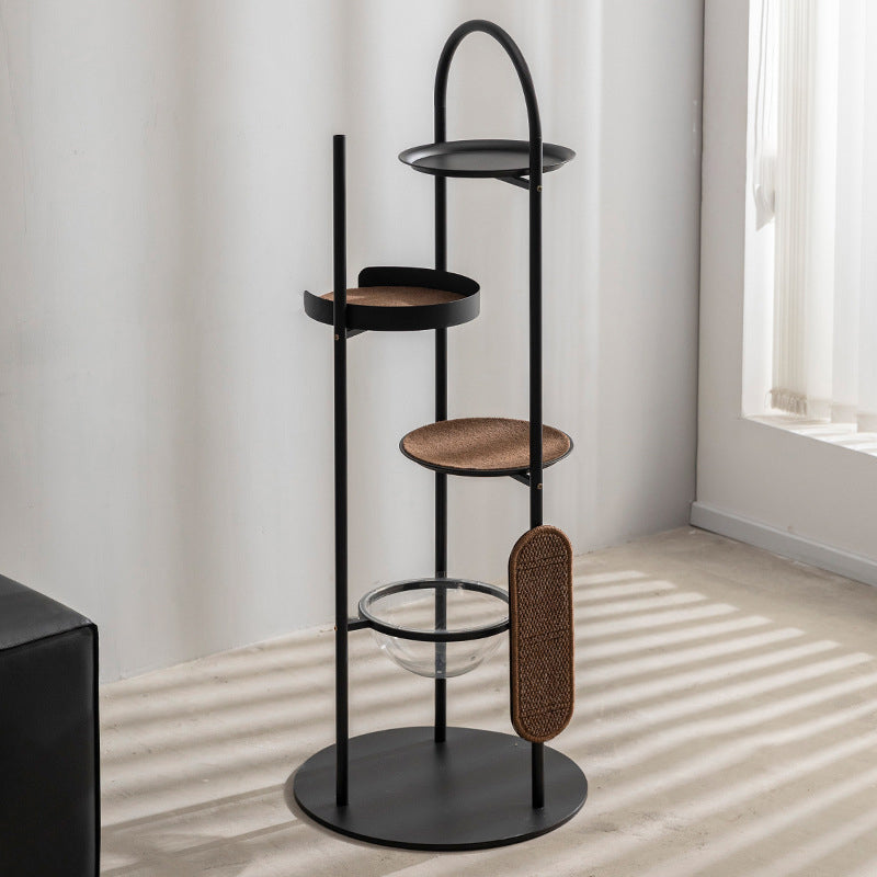 Modern Minimalist Cylindrical Iron Acrylic Hemp Rope Cat Tree & Condo 3-Perch For Living Room