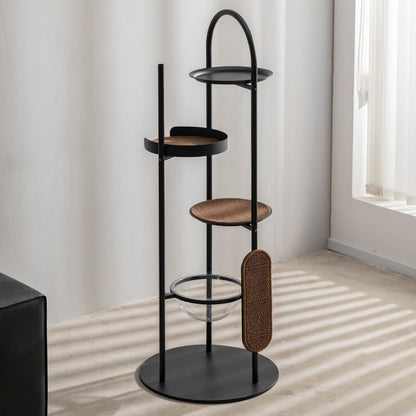 Modern Minimalist Cylindrical Iron Acrylic Hemp Rope Cat Tree & Condo 3-Perch For Living Room