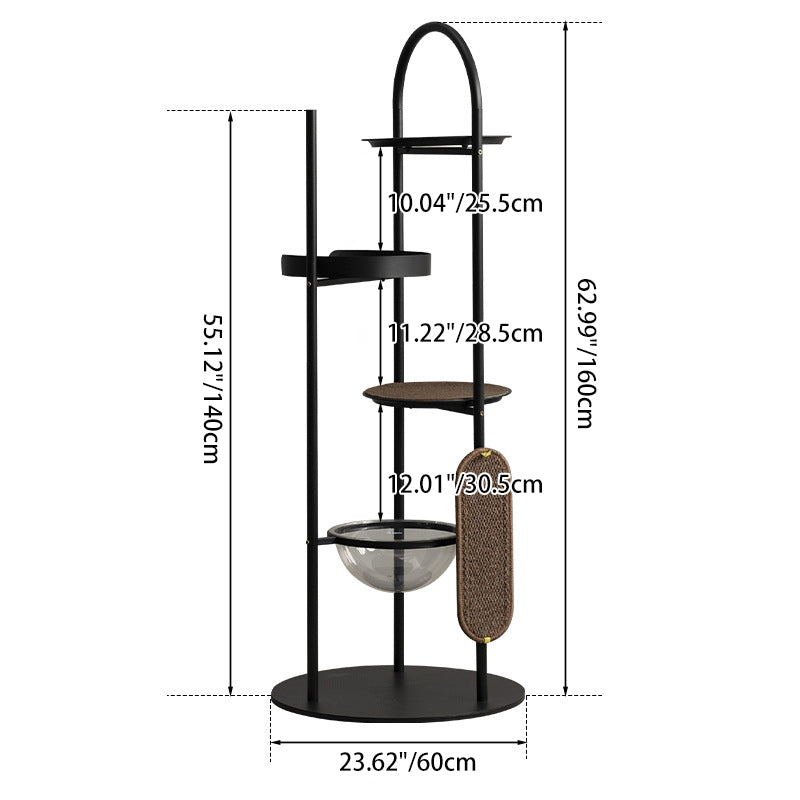 Modern Minimalist Cylindrical Iron Acrylic Hemp Rope Cat Tree & Condo 3-Perch For Living Room