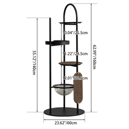 Modern Minimalist Cylindrical Iron Acrylic Hemp Rope Cat Tree & Condo 3-Perch For Living Room