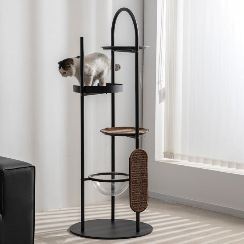 Modern Minimalist Cylindrical Iron Acrylic Hemp Rope Cat Tree & Condo 3-Perch For Living Room