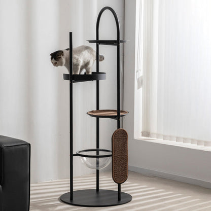 Modern Minimalist Cylindrical Iron Acrylic Hemp Rope Cat Tree & Condo 3-Perch For Living Room