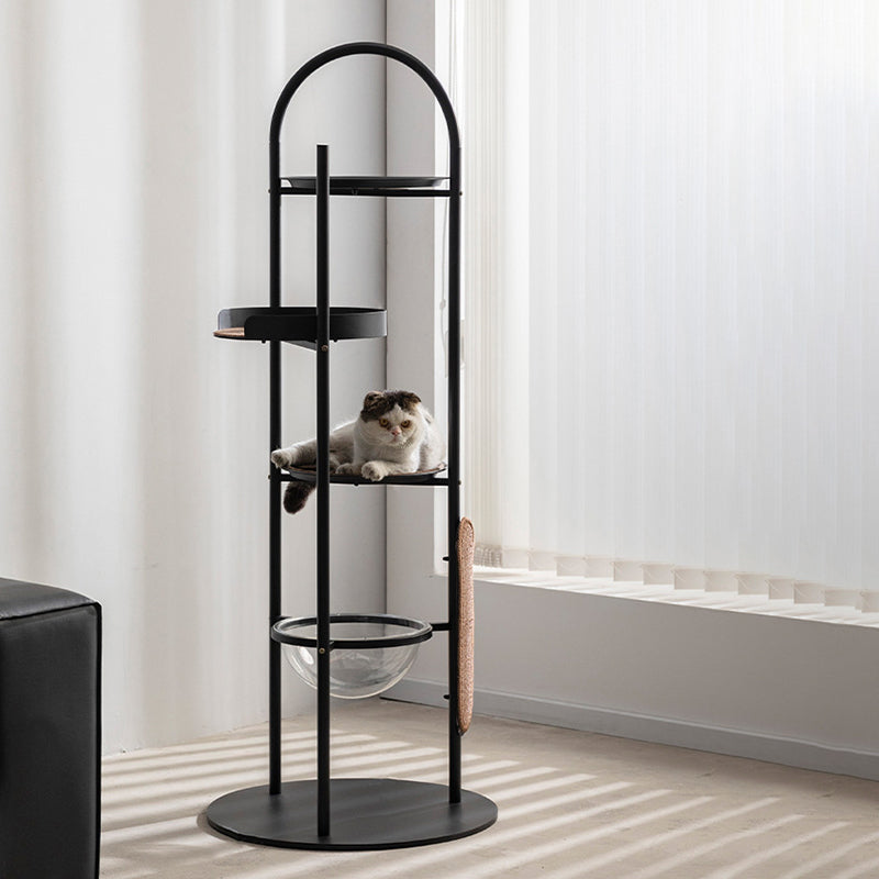 Modern Minimalist Cylindrical Iron Acrylic Hemp Rope Cat Tree & Condo 3-Perch For Living Room