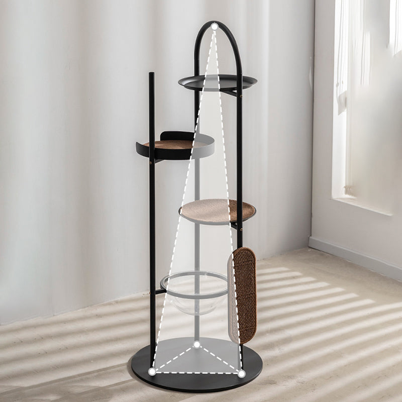 Modern Minimalist Cylindrical Iron Acrylic Hemp Rope Cat Tree & Condo 3-Perch For Living Room