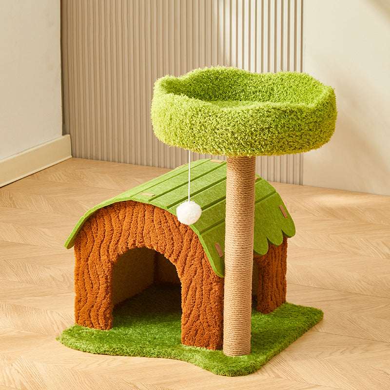 Contemporary Creative Cylindrical Tree House Medium Density Fiberboard Paper Tube Teddy Fleece Felt Sisal Acrylic Cat Tree & Condo 1/2 Condo For Living Room
