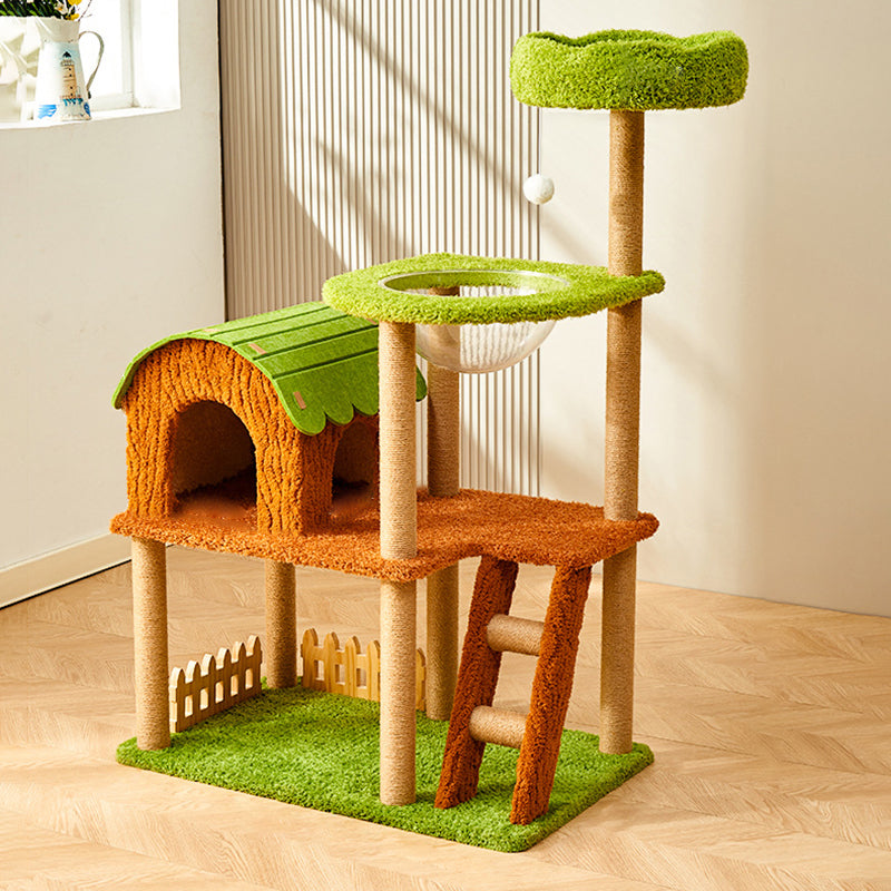 Contemporary Creative Cylindrical Tree House Medium Density Fiberboard Paper Tube Teddy Fleece Felt Sisal Acrylic Cat Tree & Condo 1/2 Condo For Living Room