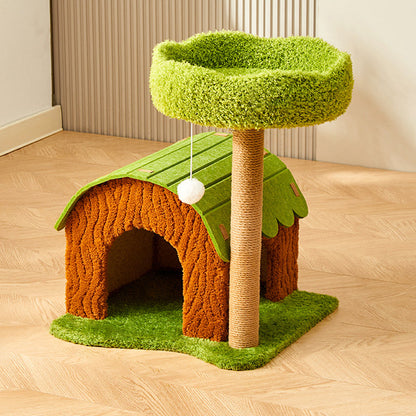 Contemporary Creative Cylindrical Tree House Medium Density Fiberboard Paper Tube Teddy Fleece Felt Sisal Acrylic Cat Tree & Condo 1/2 Condo For Living Room