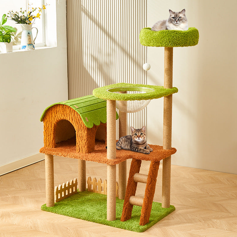 Contemporary Creative Cylindrical Tree House Medium Density Fiberboard Paper Tube Teddy Fleece Felt Sisal Acrylic Cat Tree & Condo 1/2 Condo For Living Room