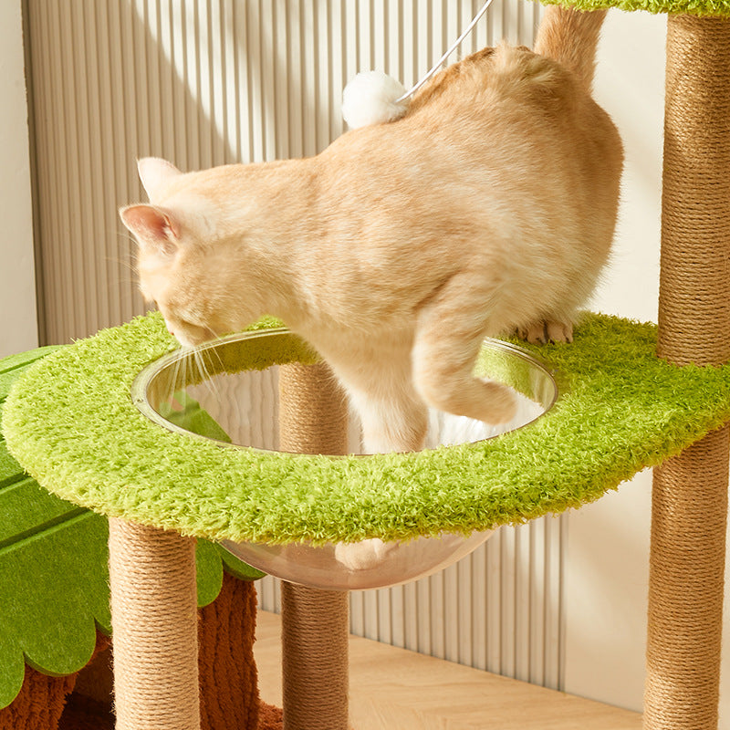 Contemporary Creative Cylindrical Tree House Medium Density Fiberboard Paper Tube Teddy Fleece Felt Sisal Acrylic Cat Tree & Condo 1/2 Condo For Living Room