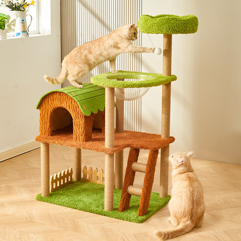 Contemporary Creative Cylindrical Tree House Medium Density Fiberboard Paper Tube Teddy Fleece Felt Sisal Acrylic Cat Tree & Condo 1/2 Condo For Living Room