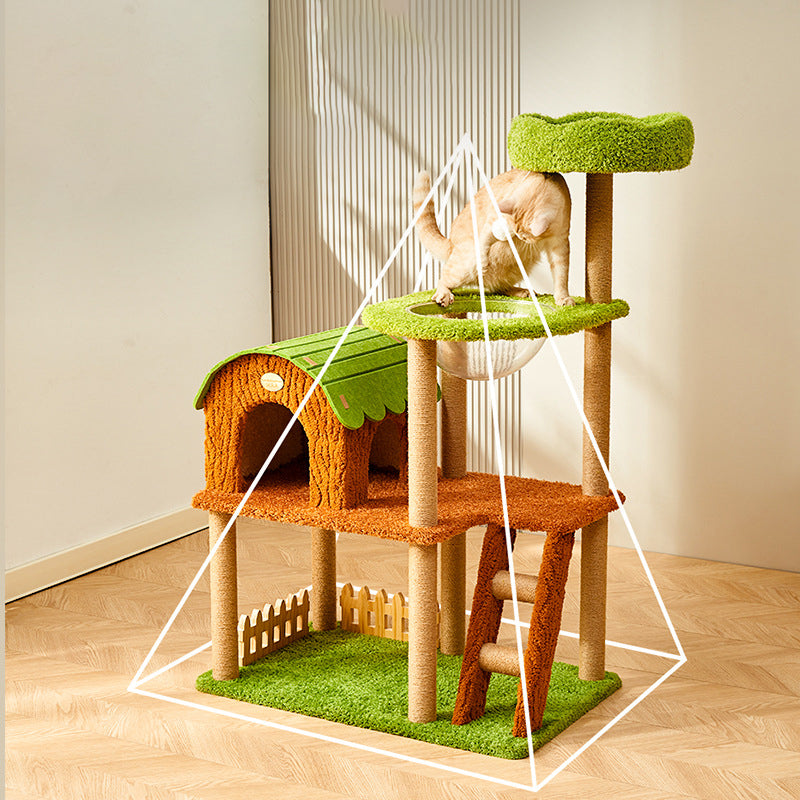 Contemporary Creative Cylindrical Tree House Medium Density Fiberboard Paper Tube Teddy Fleece Felt Sisal Acrylic Cat Tree & Condo 1/2 Condo For Living Room