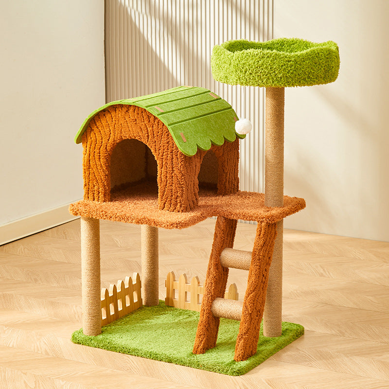 Contemporary Creative Cylindrical Tree House Medium Density Fiberboard Paper Tube Teddy Fleece Felt Sisal Acrylic Cat Tree & Condo 1/2 Condo For Living Room