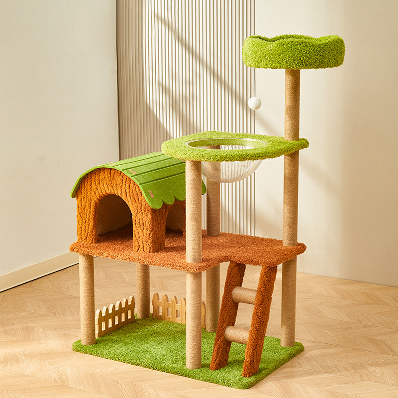 Contemporary Creative Cylindrical Tree House Medium Density Fiberboard Paper Tube Teddy Fleece Felt Sisal Acrylic Cat Tree & Condo 1/2 Condo For Living Room