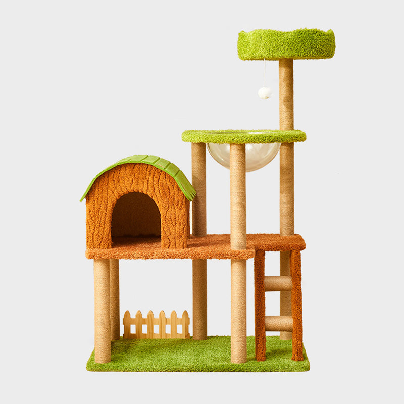 Contemporary Creative Cylindrical Tree House Medium Density Fiberboard Paper Tube Teddy Fleece Felt Sisal Acrylic Cat Tree & Condo 1/2 Condo For Living Room