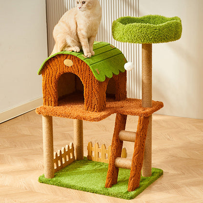 Contemporary Creative Cylindrical Tree House Medium Density Fiberboard Paper Tube Teddy Fleece Felt Sisal Acrylic Cat Tree & Condo 1/2 Condo For Living Room