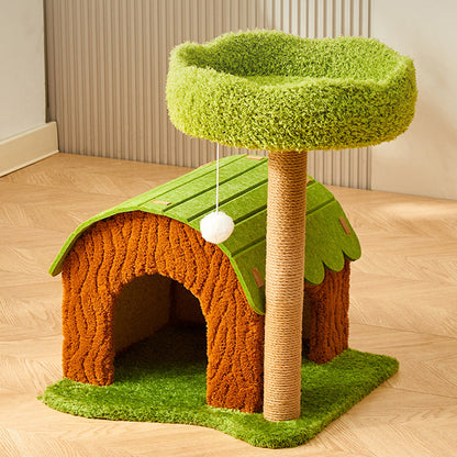 Contemporary Creative Cylindrical Tree House Medium Density Fiberboard Paper Tube Teddy Fleece Felt Sisal Acrylic Cat Tree & Condo 1/2 Condo For Living Room