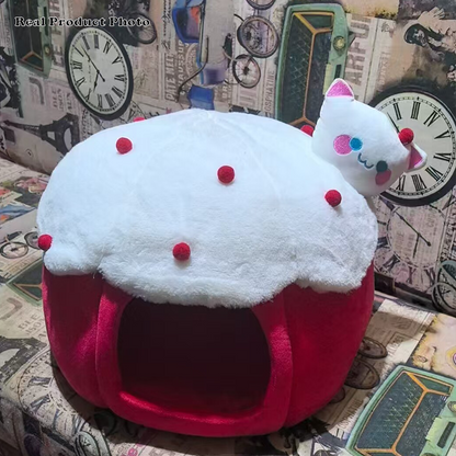 Contemporary Creative Cylindrical Cake-Shaped Velvet Sponge Cat Bed For Living Room