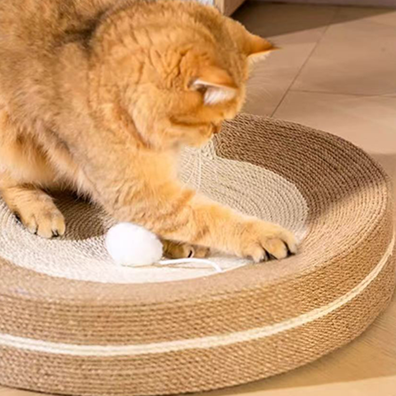 Modern Minimalist Cylindrical Round Sisal Foam Cat Scratching Post & Scratching Board With Toy Ball For Living Room