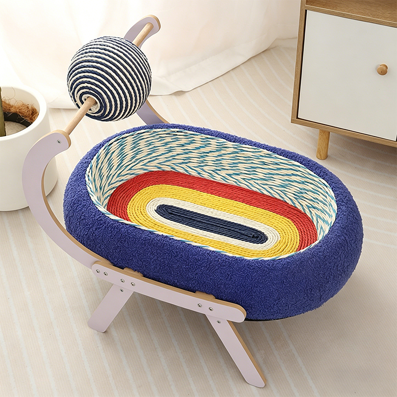 Contemporary Creative Oval Starry Sky Sisal Cotton Rope Fabric Medium Density Fiberboard Foam Velvet Teddy Fleece Cat Bed Toy Ball For Living Room