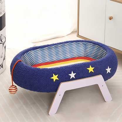 Contemporary Creative Oval Starry Sky Sisal Cotton Rope Fabric Medium Density Fiberboard Foam Velvet Teddy Fleece Cat Bed Toy Ball For Living Room