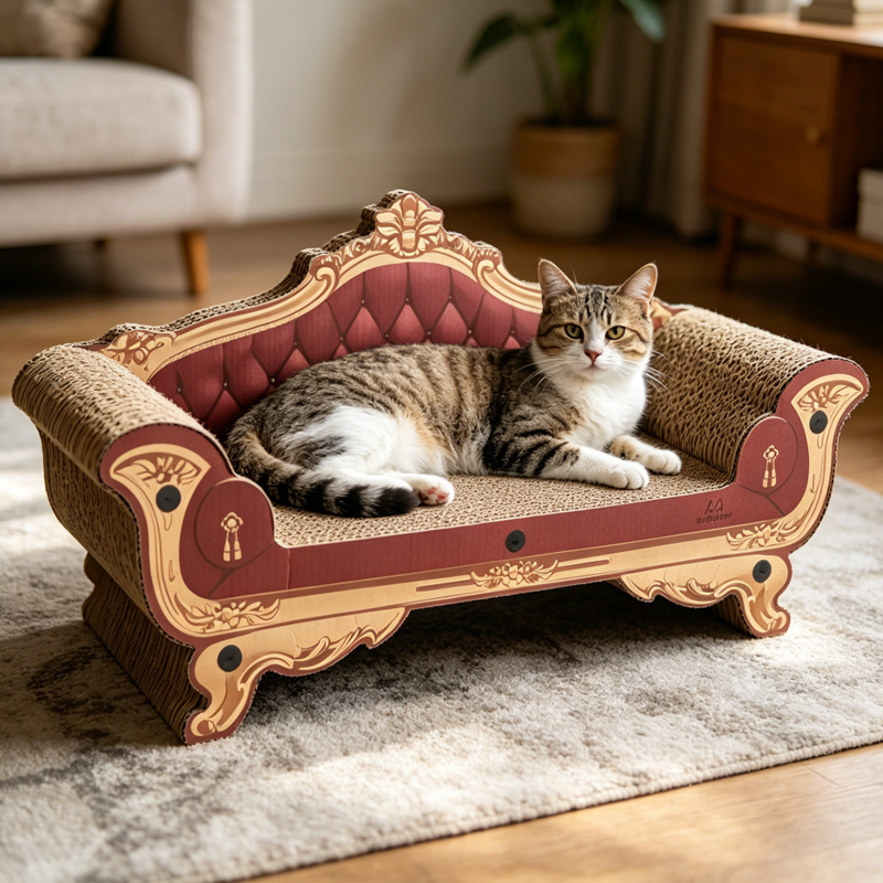 Contemporary Luxury Rectangular Corrugated Paper Medium Density Fiberboard Cat Bed For Living Room