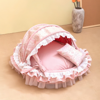Traditional French Round PP Velvet Chenille Fabric Cat Bed & Dog Bed Foldable Shelter For Living Room