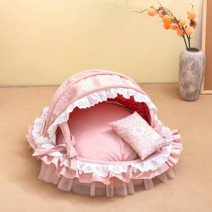 Traditional French Round PP Velvet Chenille Fabric Cat Bed & Dog Bed Foldable Shelter For Living Room