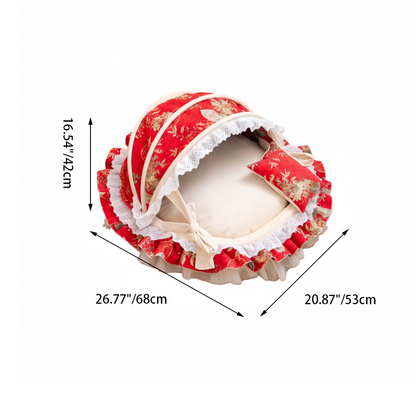 Traditional French Round PP Velvet Chenille Fabric Cat Bed & Dog Bed Foldable Shelter For Living Room