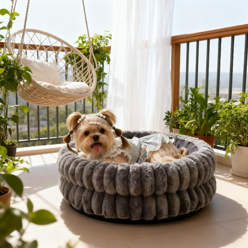 Modern Minimalist Round Cylindrical Velvet PP Cotton Cat Bed & Dog Bed For Bedroom