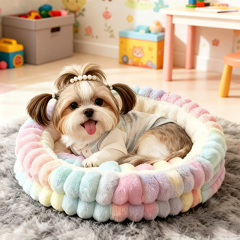 Modern Minimalist Round Cylindrical Velvet PP Cotton Cat Bed & Dog Bed For Bedroom