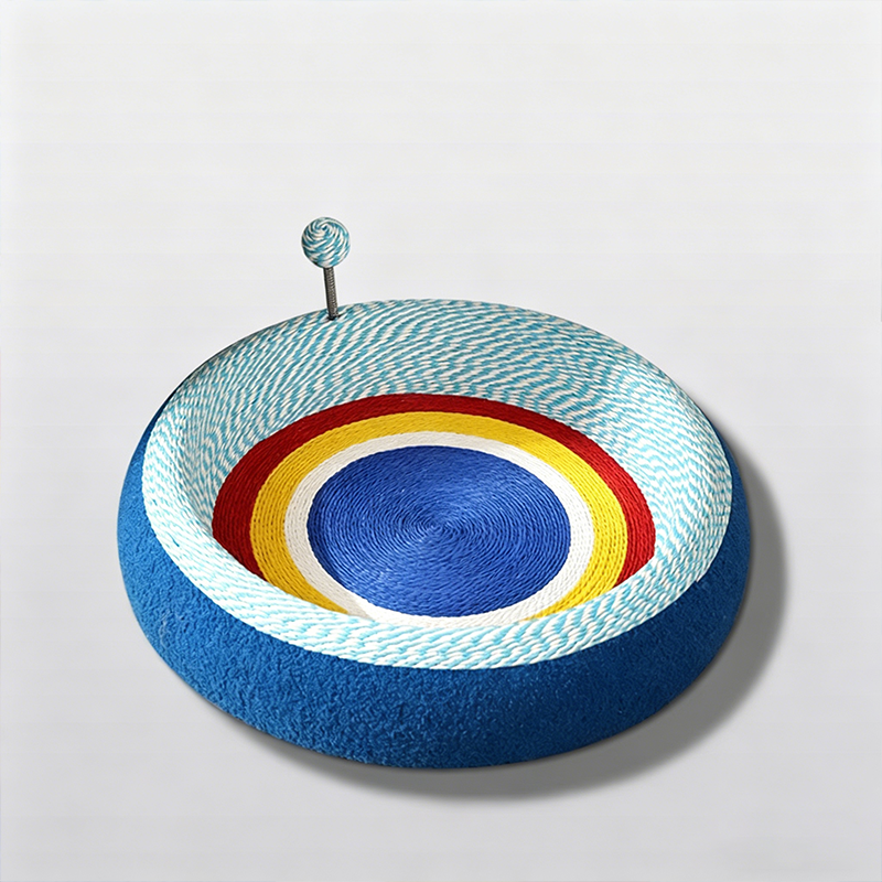 Contemporary Creative Round Oval Kraft Paper Teddy Fleece Cat Bed With Toy Ball For Bedroom