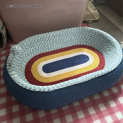 Contemporary Creative Round Oval Kraft Paper Teddy Fleece Cat Bed With Toy Ball For Bedroom