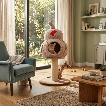 Contemporary Creative Cylindrical Gourd-Shaped Particleboard Sisal Velvet Cat Tree & Condo 1 - Condo For Living Room