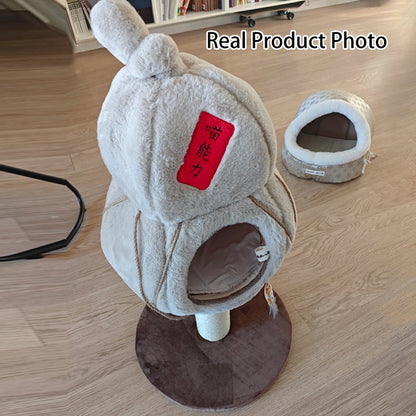 Contemporary Creative Cylindrical Gourd-Shaped Particleboard Sisal Velvet Cat Tree & Condo 1 - Condo For Living Room