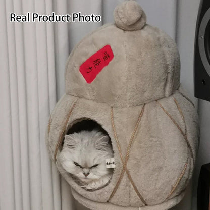 Contemporary Creative Cylindrical Gourd-Shaped Particleboard Sisal Velvet Cat Tree & Condo 1 - Condo For Living Room