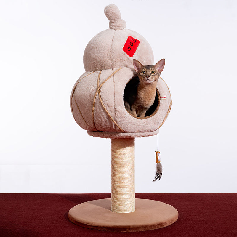 Contemporary Creative Cylindrical Gourd-Shaped Particleboard Sisal Velvet Cat Tree & Condo 1 - Condo For Living Room