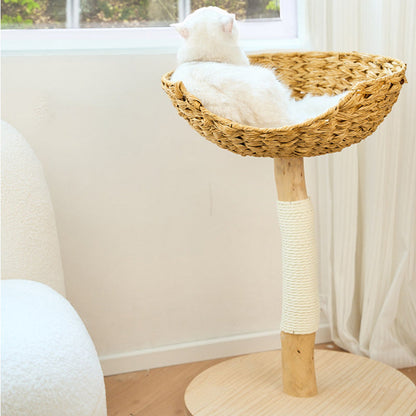 Contemporary Creative Cylindrical Bowl-Shaped Pine Camphor Tree Trunk Kraft Paper Rope PE Rattan Cat Tree & Condo 1 - Condo For Living Room