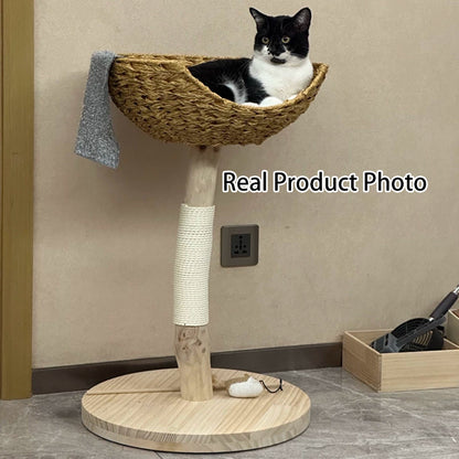 Contemporary Creative Cylindrical Bowl-Shaped Pine Camphor Tree Trunk Kraft Paper Rope PE Rattan Cat Tree & Condo 1 - Condo For Living Room